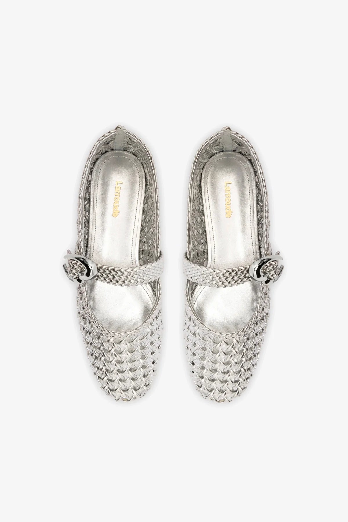 Verona Macrame Ballet Flat In Silver Metallic Leather