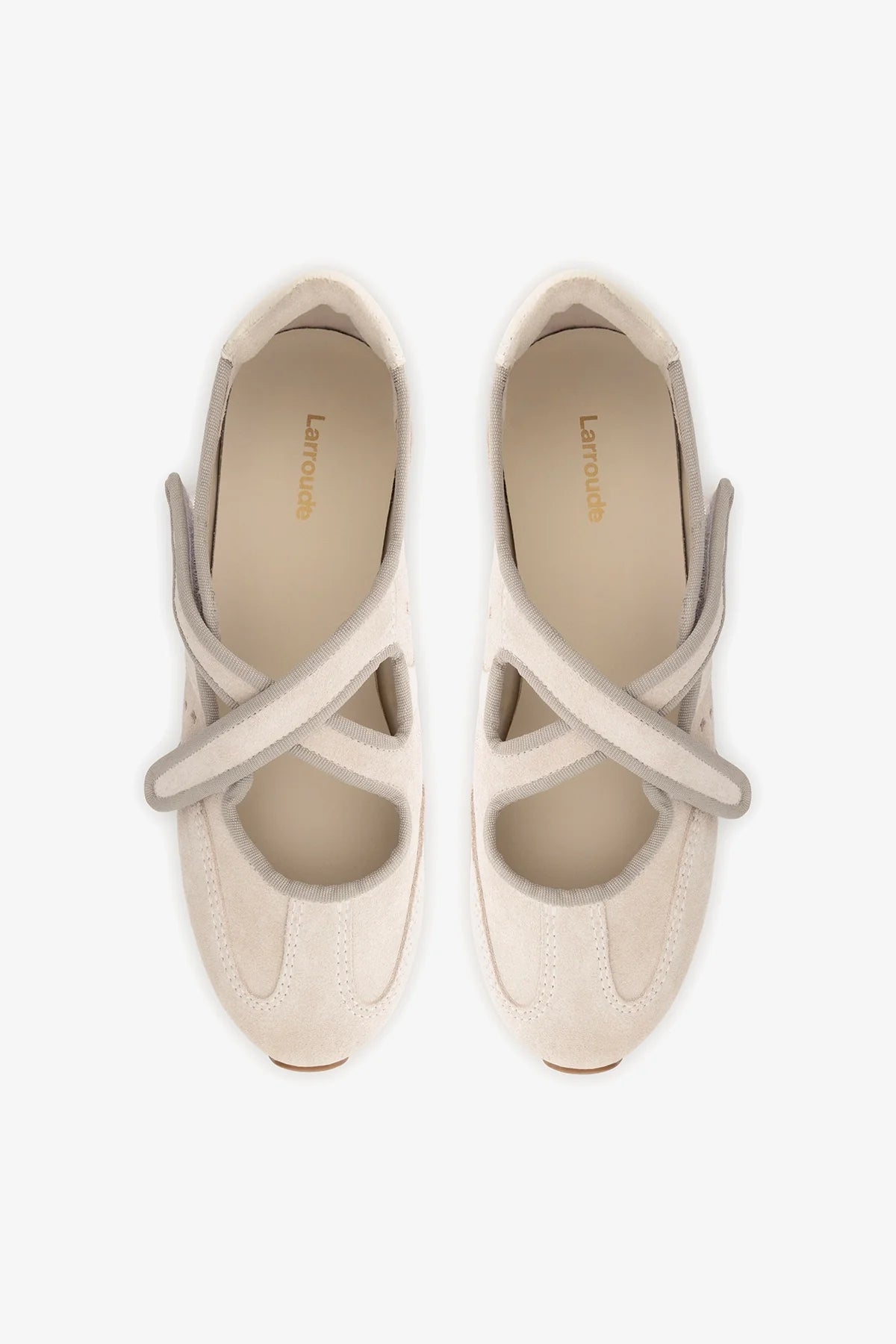 Stella Ballerina Flat In Mushroom Grey Suede and Ivory Leather