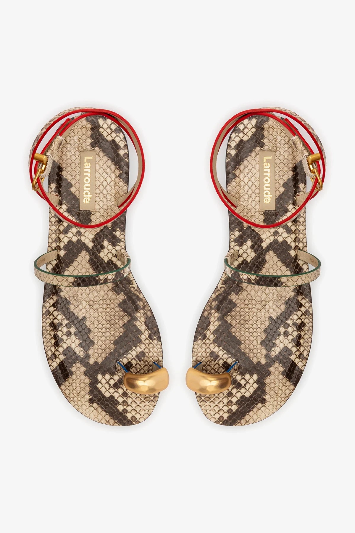 Biarritz Flat Sandal In Neutral Snake Leather