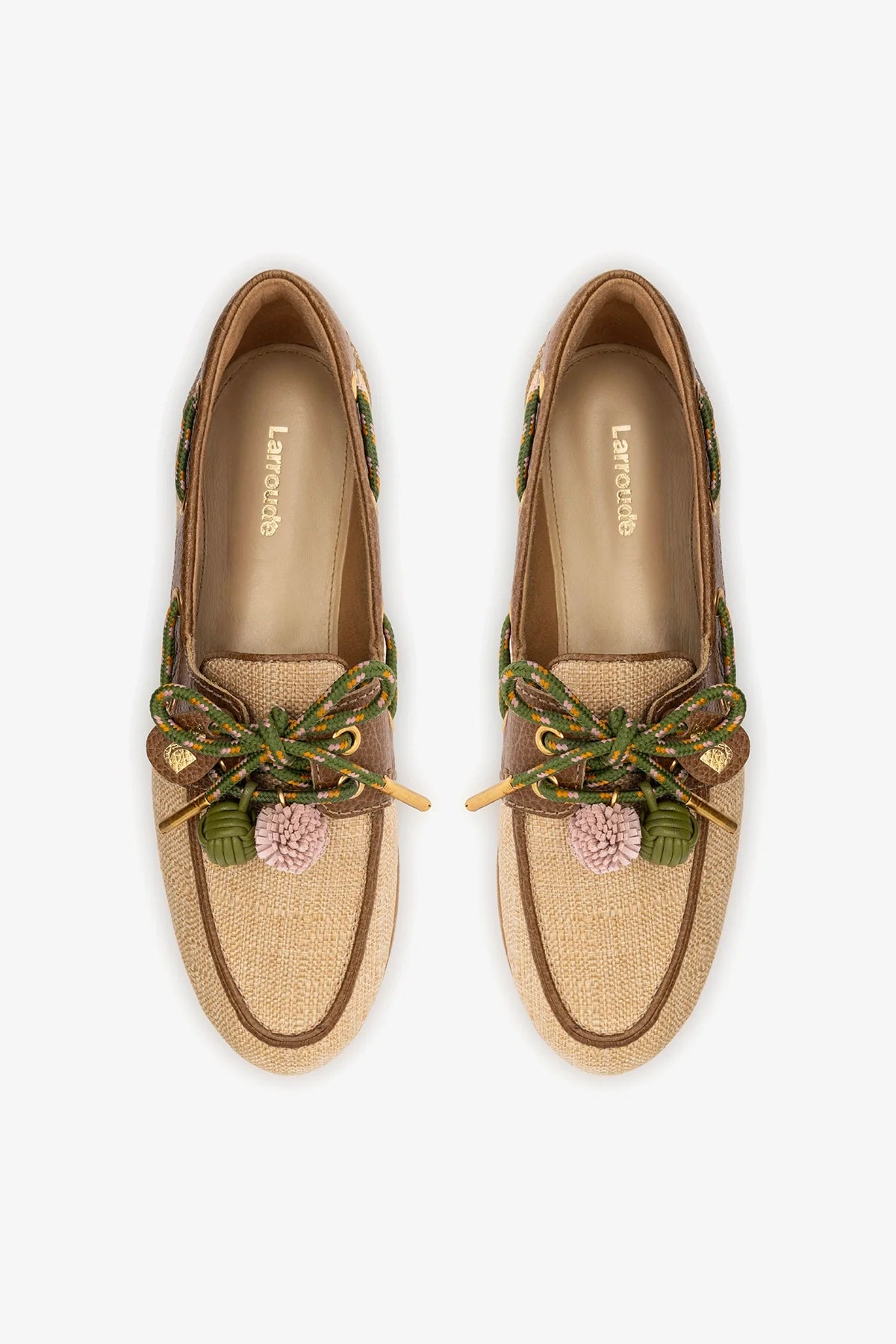 Cyprus Boat Shoe In Beige Raffia And Brown Leather