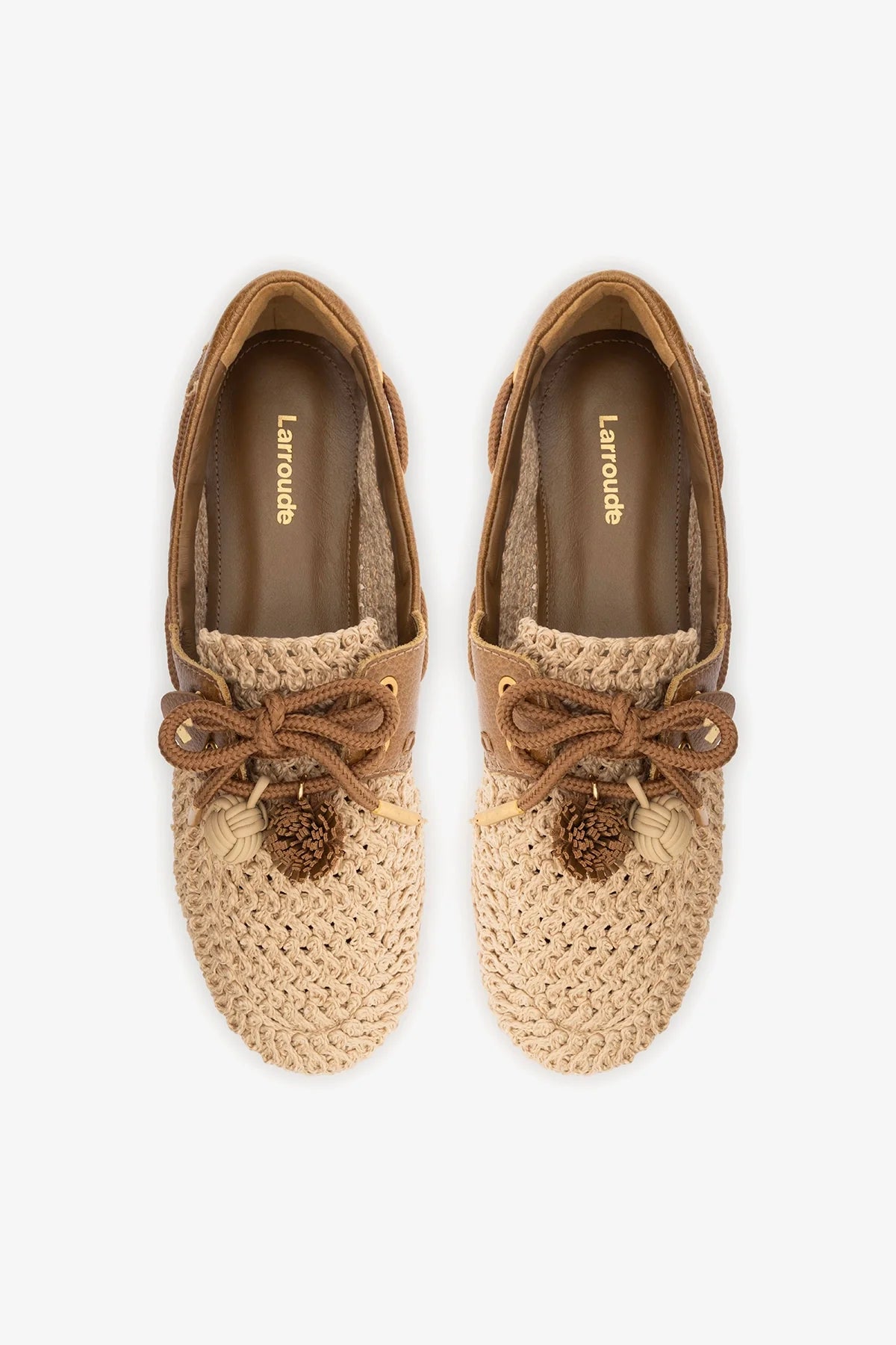 Cyprus Crochet Boat Shoe In Natural Crochet and Russet Leather