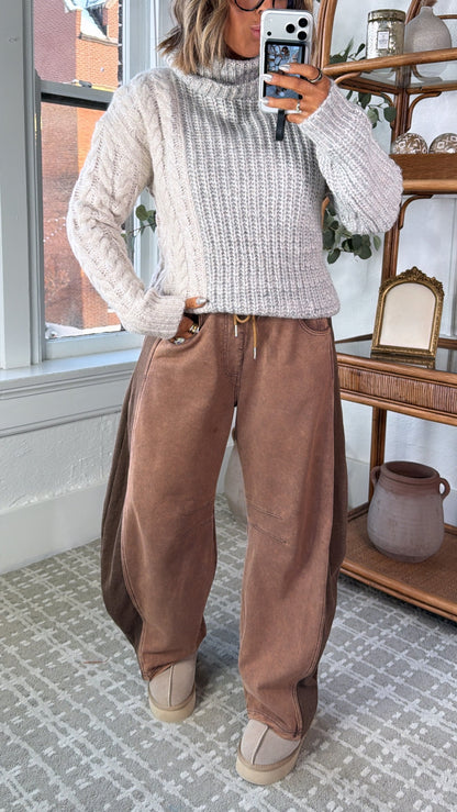 Stone Cloud Color Block Sweater, Grey Multi
