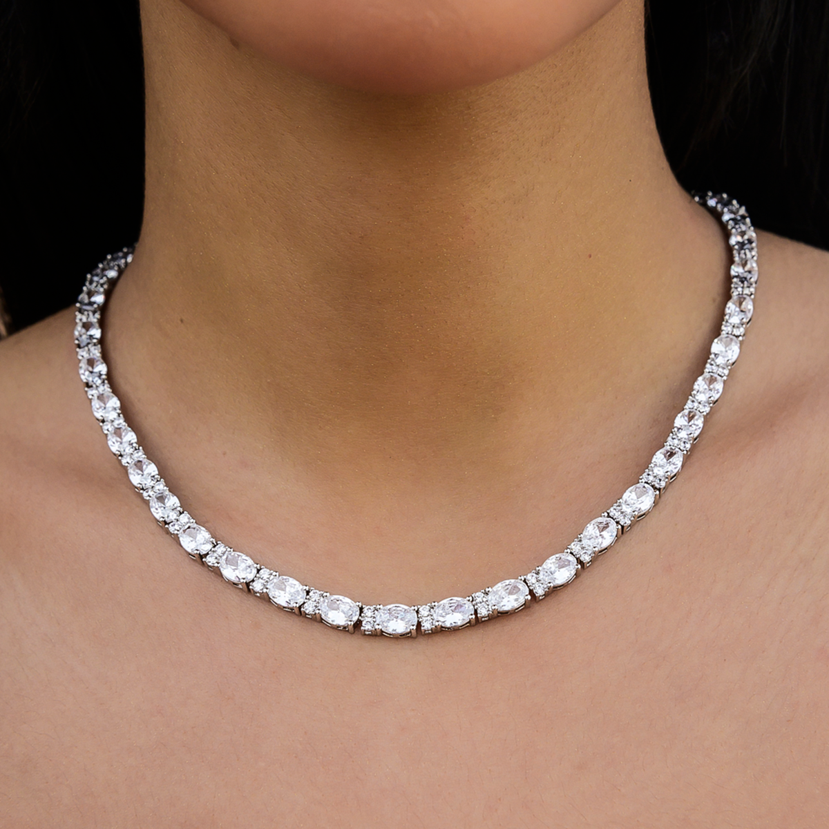 Diamond Mixed Oval Cut Tennis Necklace + Bracelet Bundle - 5mm