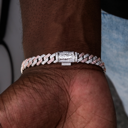 Diamond Prong Cuban Bracelet in Rose/White Gold- 8.5mm