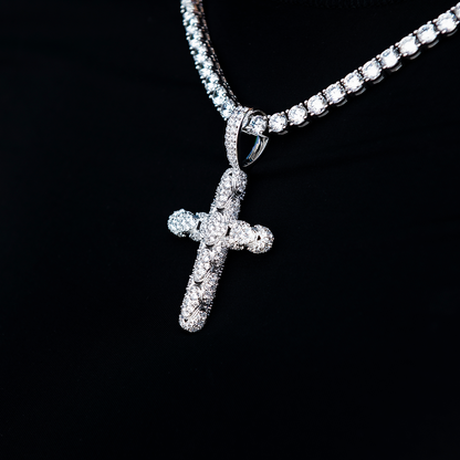 Diamond Pave Snake Link Cross Pendant in White Gold