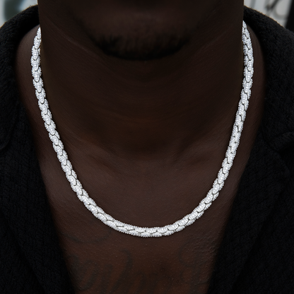 Diamond Pave Snake Link Chain + Bracelet Bundle in White Gold- 6mm
