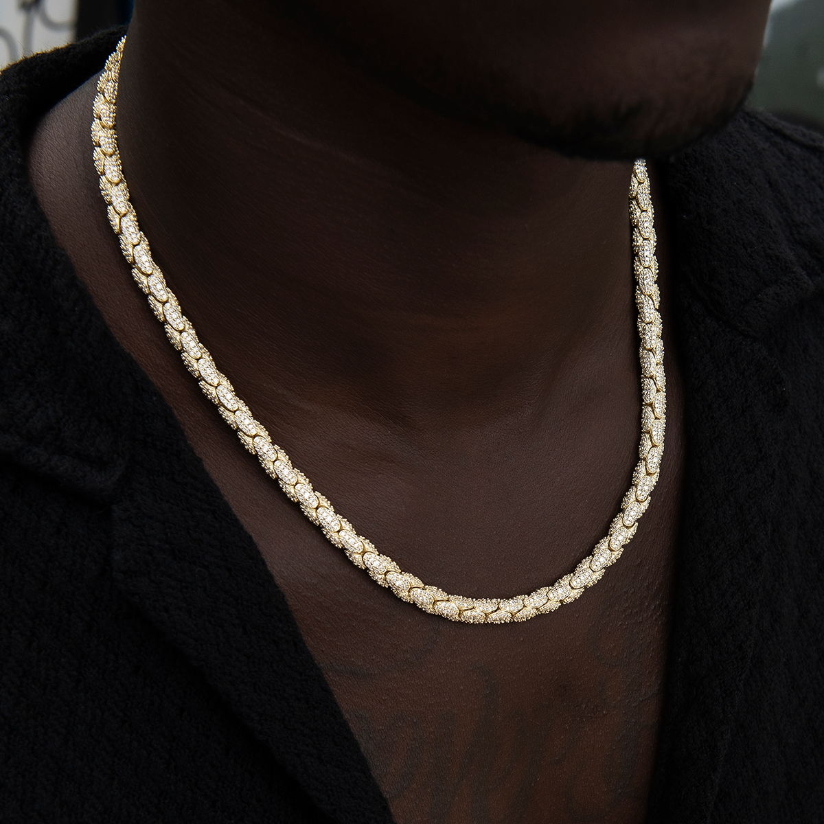 Diamond Pave Snake Link Chain in Yellow Gold- 6mm
