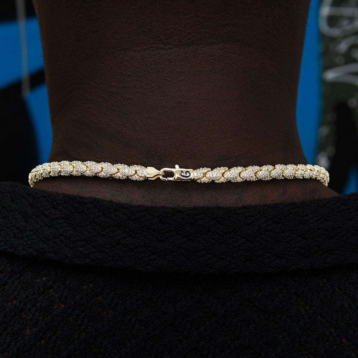 Diamond Pave Snake Link Chain in Yellow Gold- 6mm