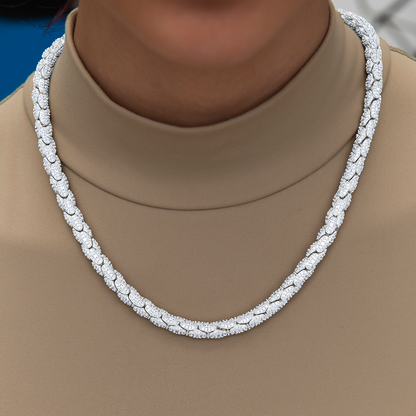 Diamond Pave Snake Link Necklace in White Gold-6mm