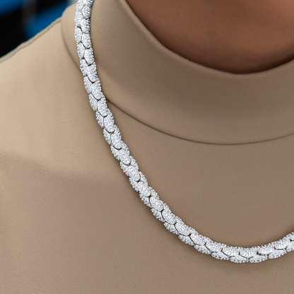 Diamond Pave Snake Link Necklace in White Gold-6mm