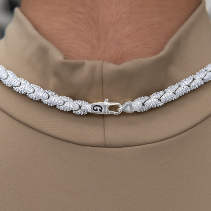 Diamond Pave Snake Link Necklace in White Gold-6mm