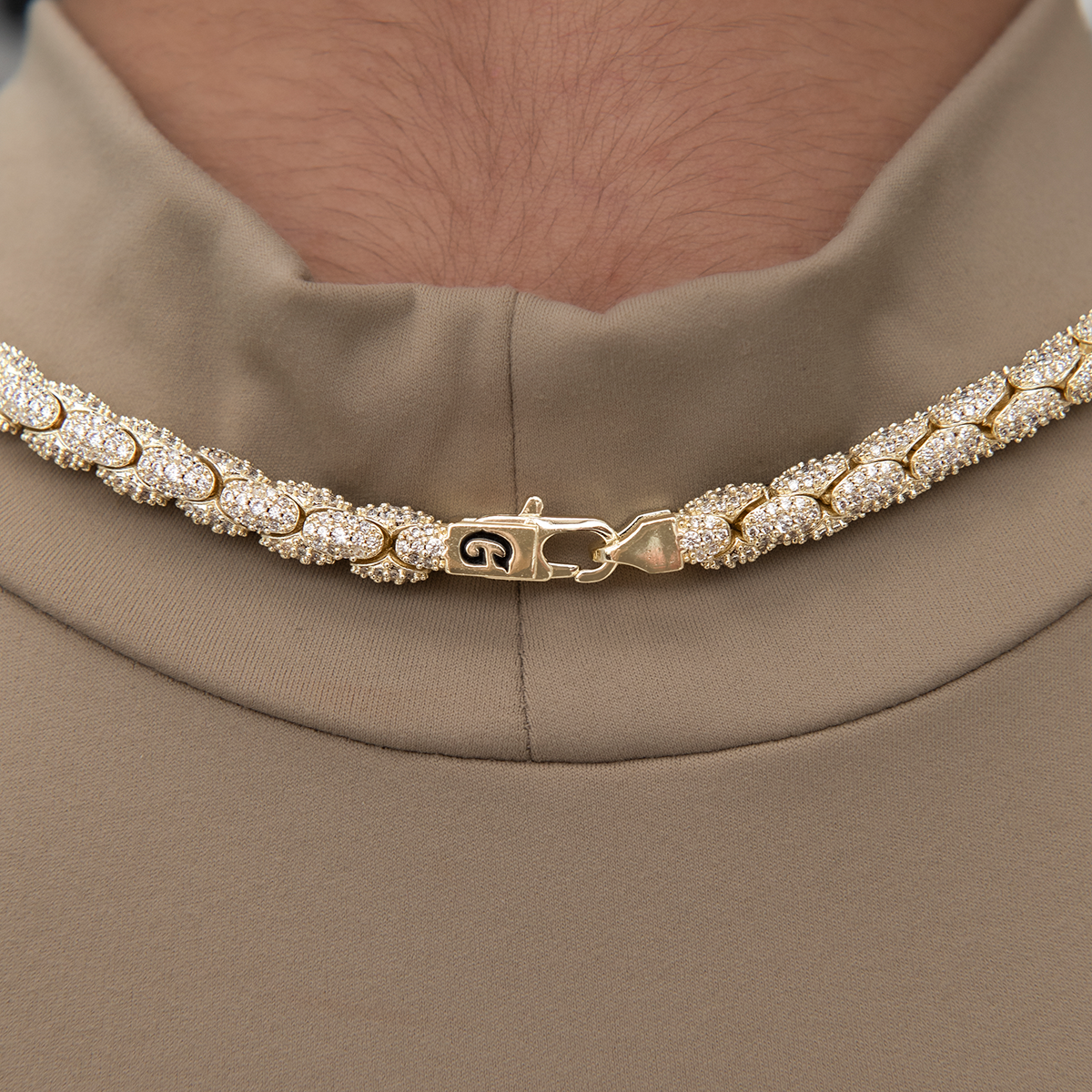 Diamond Pave Snake Link Necklace + Bracelet Bundle in Yellow Gold- 6mm