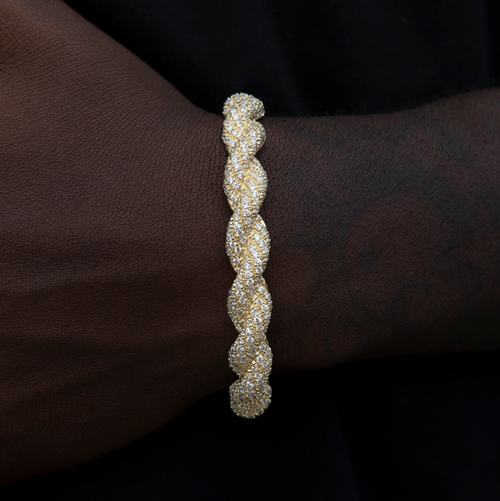 Diamond Rope Cuff Bracelet in Yellow Gold- 10mm