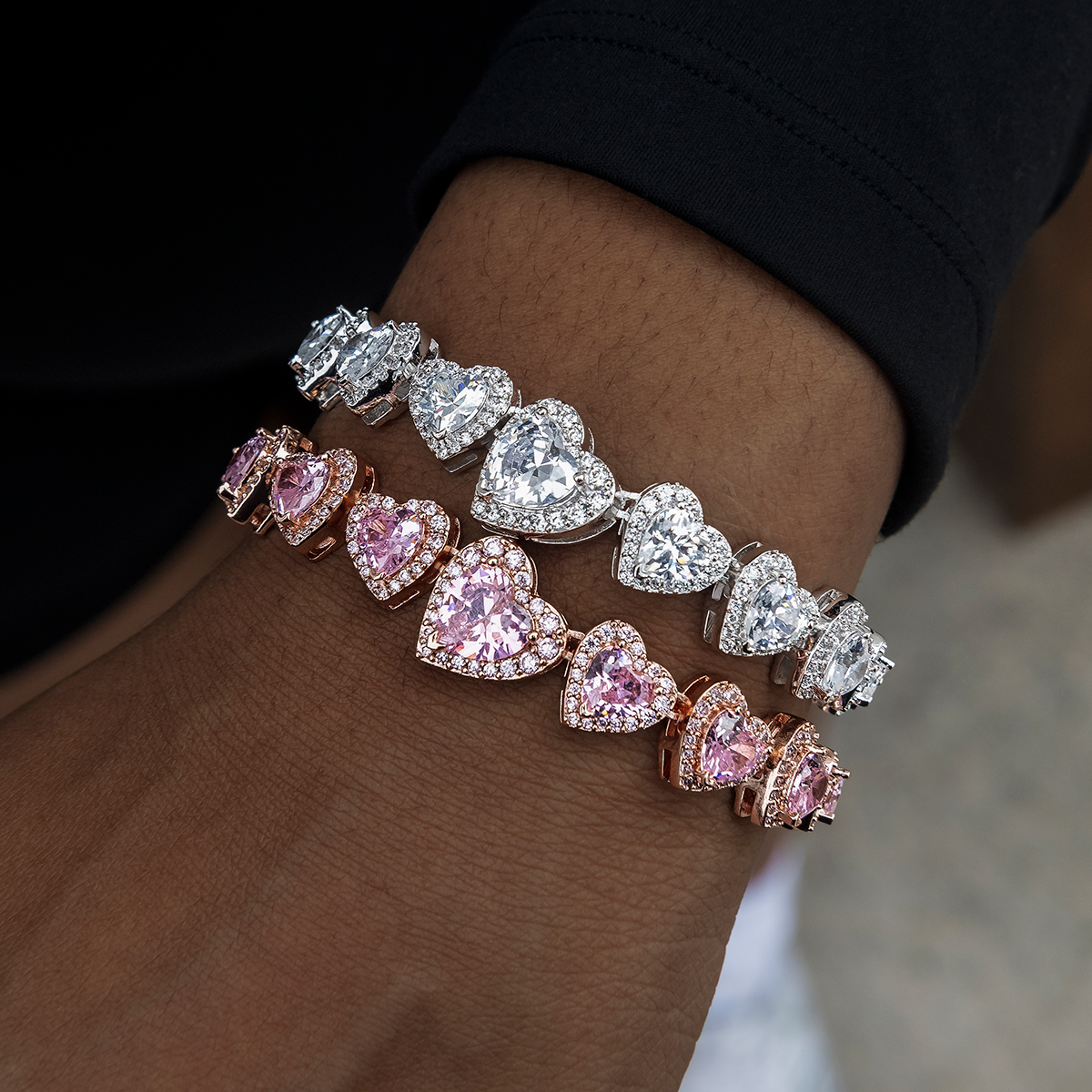 Diamond Pave Heart Cluster Bracelet - Rose Gold