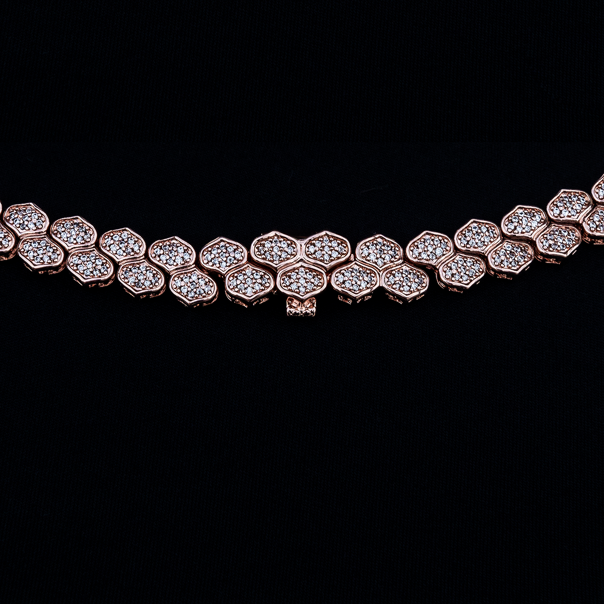 Diamond Pave Flat Snake Link Necklace in Rose Gold-4mm