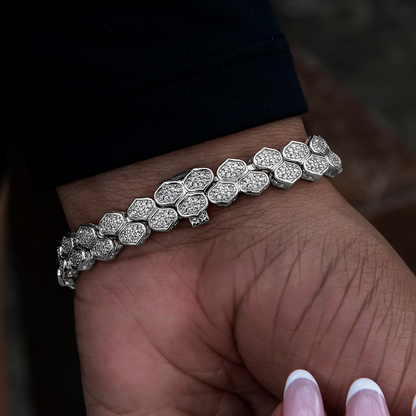 Diamond Pave Flat Snake Link Bracelet in White Gold-4mm