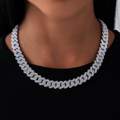 Diamond Prong Link Necklace in White Gold - 12mm
