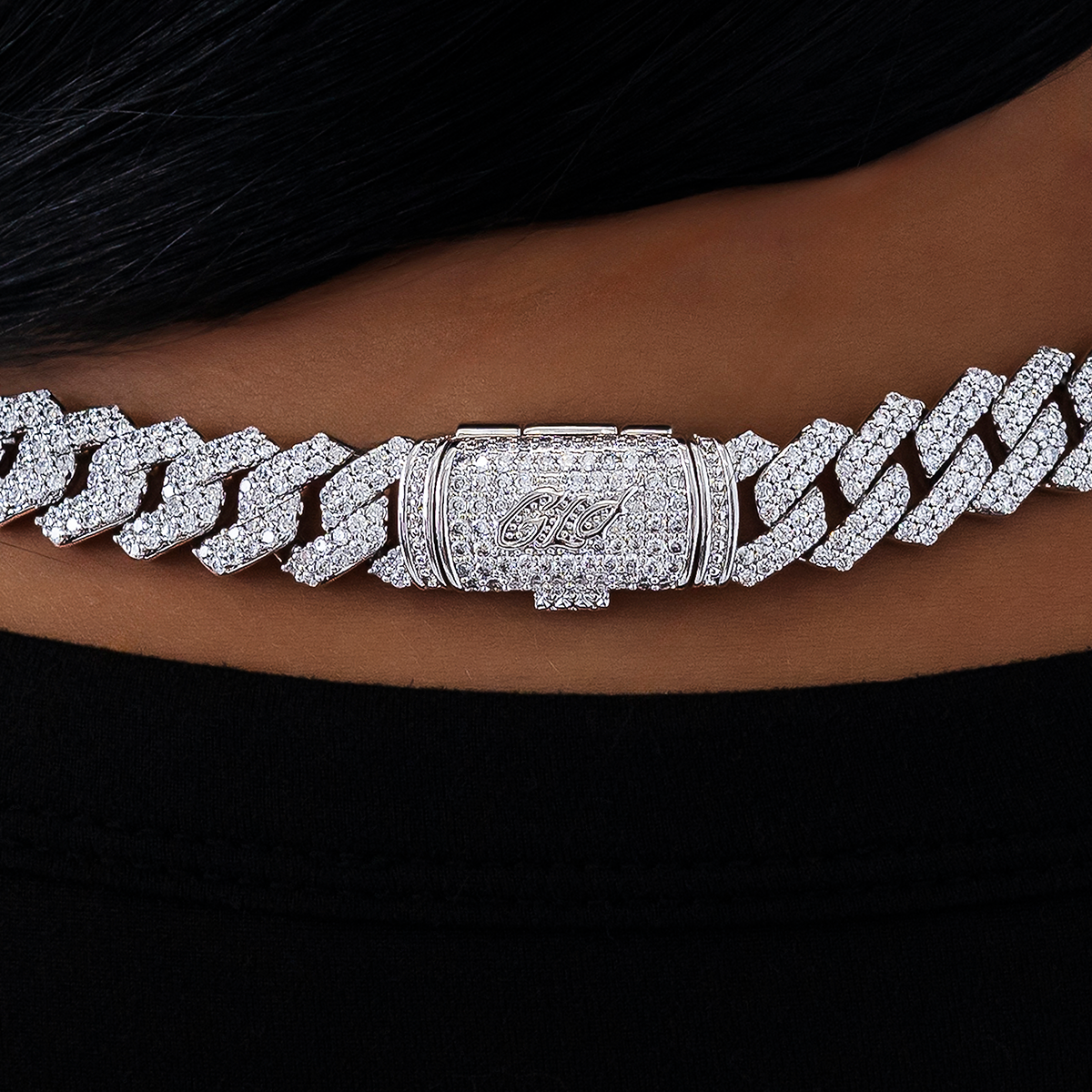 Diamond Prong Link Necklace in White Gold - 12mm
