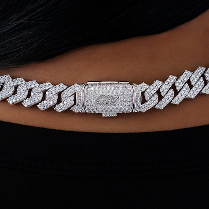 Diamond Prong Link Necklace in White Gold - 12mm