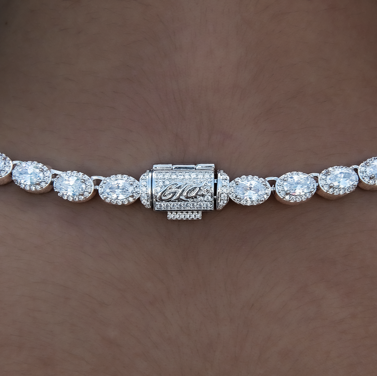 Diamond Oval Clustered Tennis Necklace + Bracelet Bundle in White Gold- 4mm