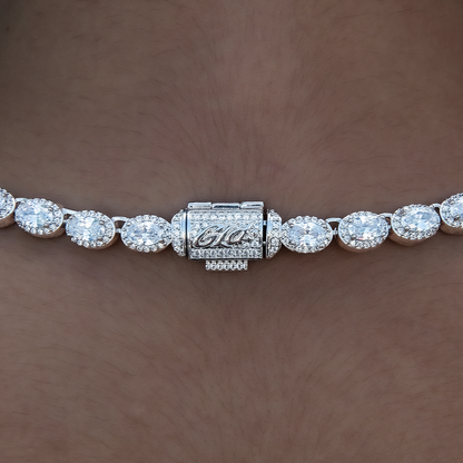Diamond Oval Clustered Tennis Necklace + Bracelet Bundle in White Gold- 4mm