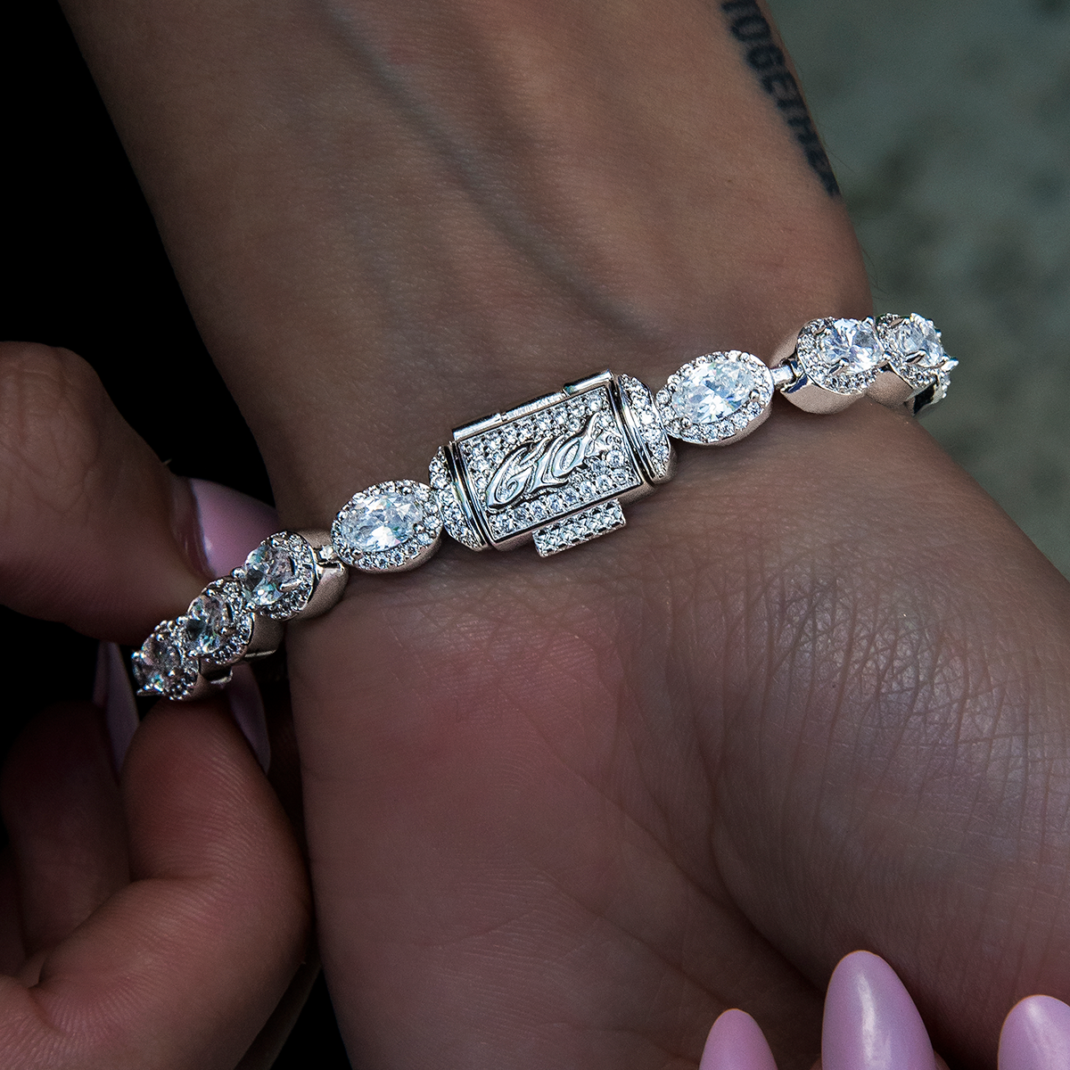 Diamond Oval Clustered Tennis Necklace + Bracelet Bundle in White Gold- 4mm