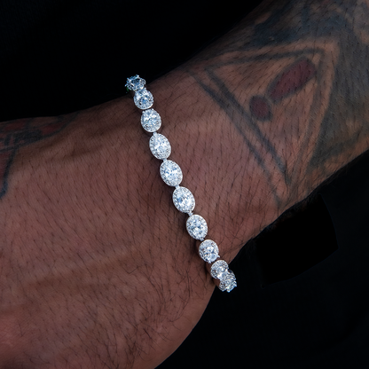Diamond Oval Clustered Tennis Chain + Bracelet Bundle in White Gold- 4mm