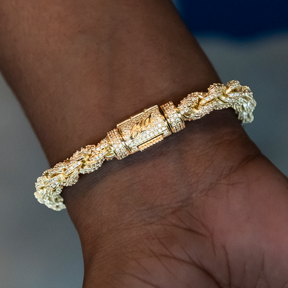 Diamond Rope Chain Bracelet in Yellow Gold- 8mm