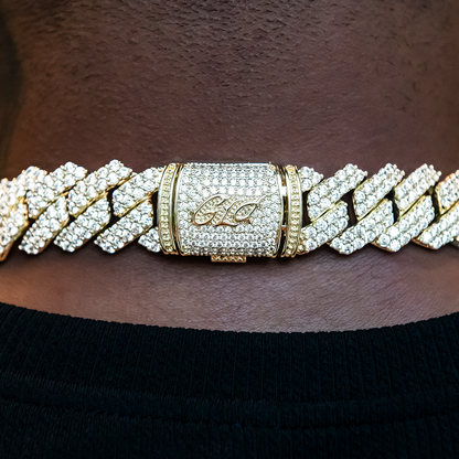 Diamond Prong Cuban Chain in Yellow Gold - 19mm