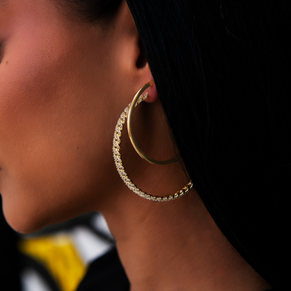 Diamond Prong + Plain Hoop Earring Bundle in Yellow Gold