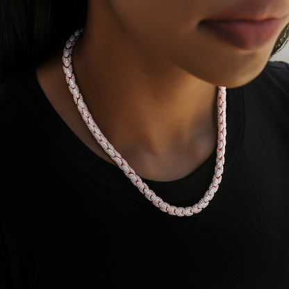 Diamond Pave Snake Link Necklace in Rose Gold- 6mm