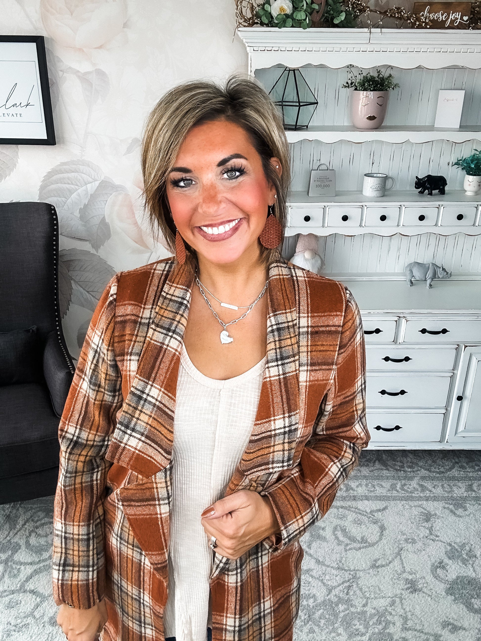 In The Air Plaid Jacket - Rust