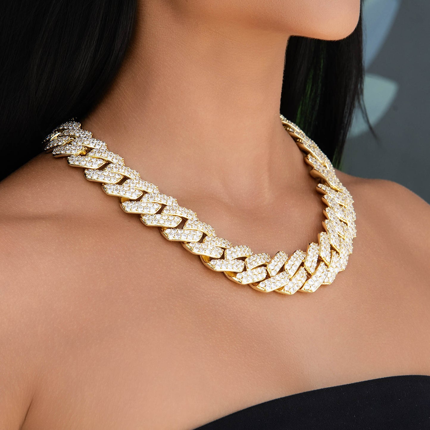 Diamond Prong Link Chain Necklace in Yellow Gold - 25mm