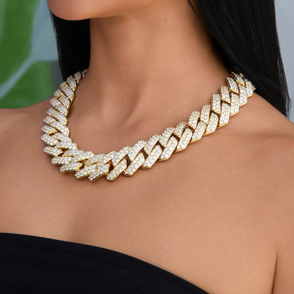 Diamond Prong Link Chain Necklace in Yellow Gold - 25mm