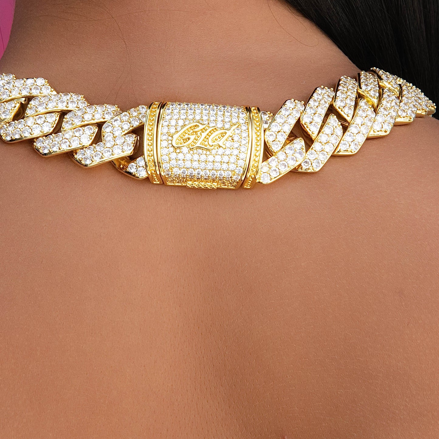 Diamond Prong Link Chain Necklace in Yellow Gold - 25mm