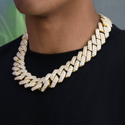Diamond Prong Link Chain in Yellow Gold - 25mm