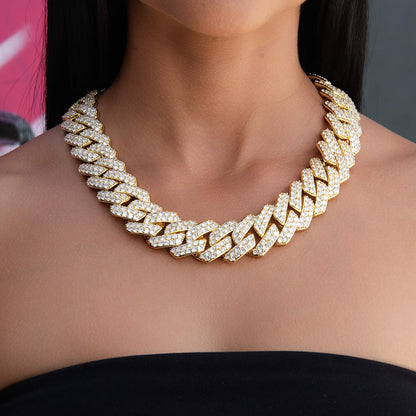 Diamond Prong Link Chain Necklace in Yellow Gold - 25mm