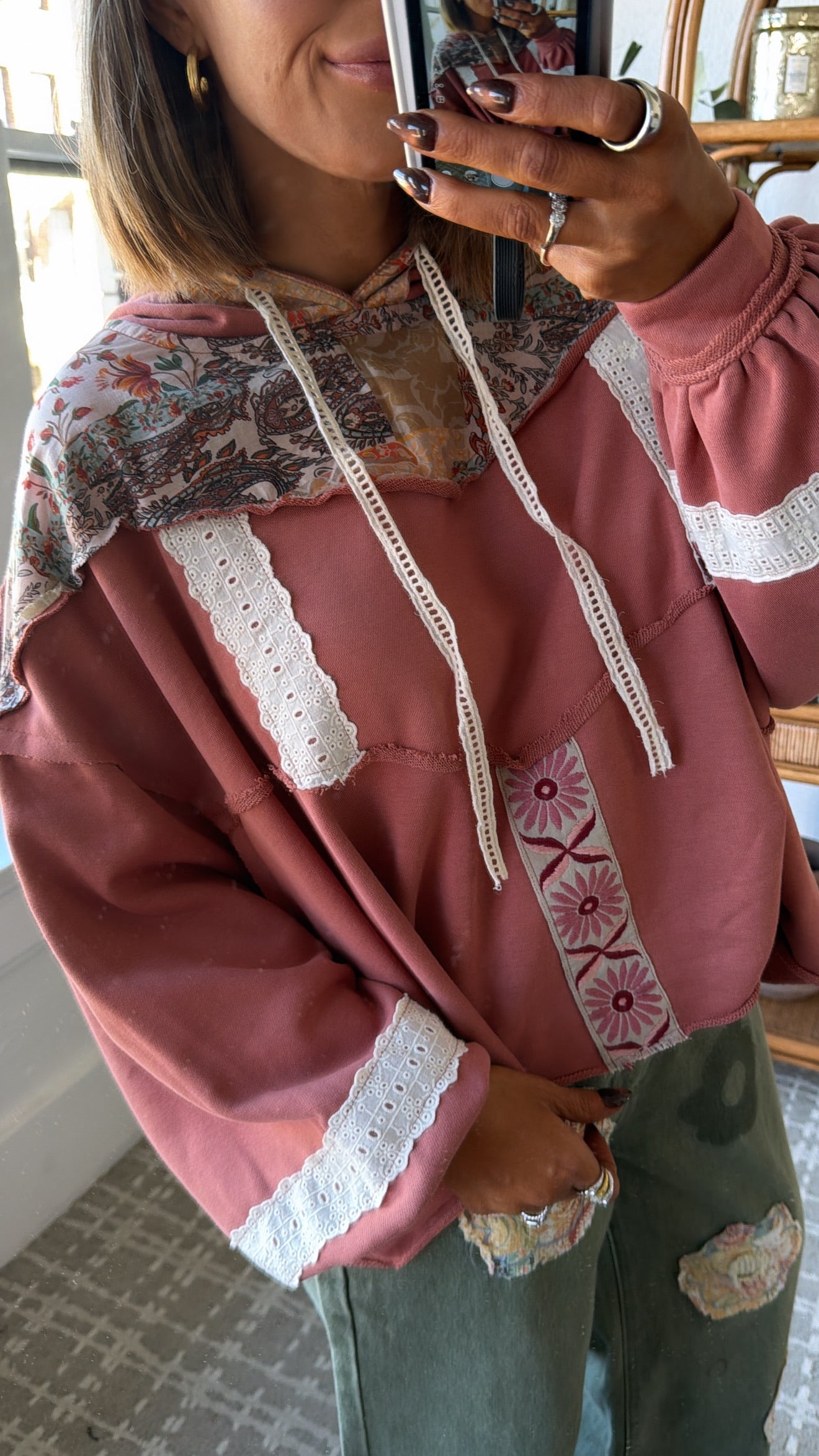 Sugar Stitch Hooded Sweater, Ginger