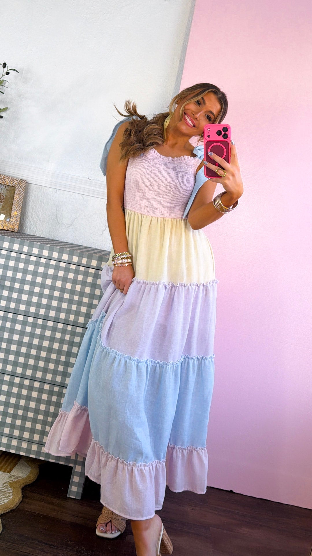 Sunset Rays Color block Maxi Dress, Pastel Multi