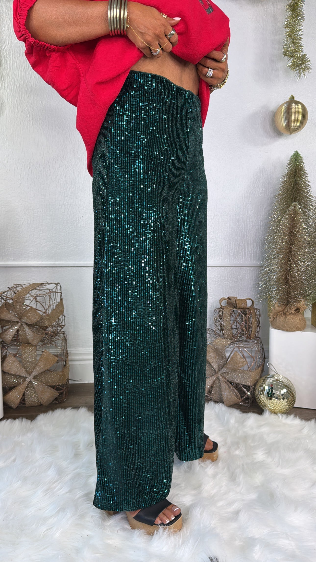Sequins Flared Pants, Peacock