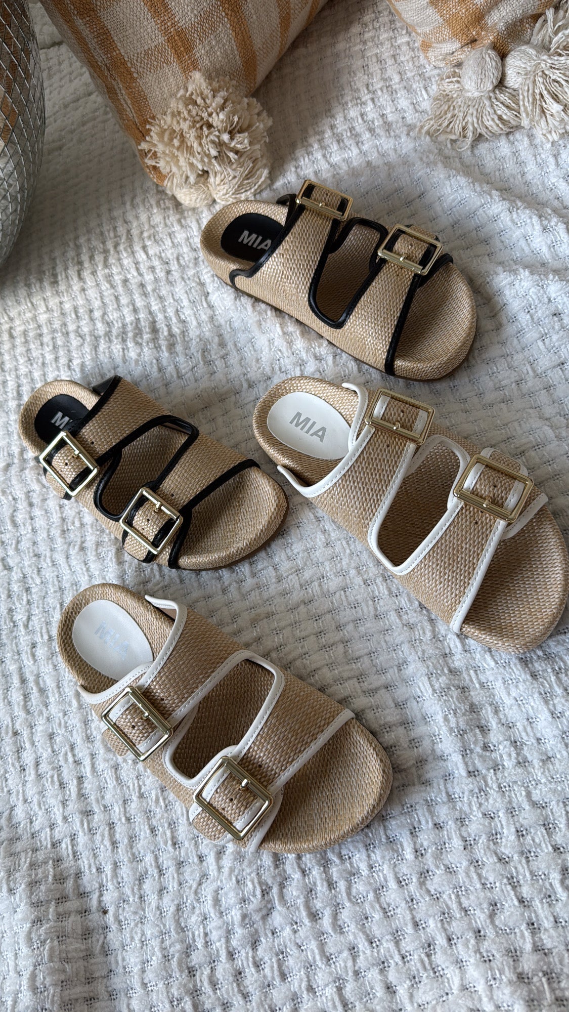 Sunwoven Buckle Strap Sandal, Black/Natural