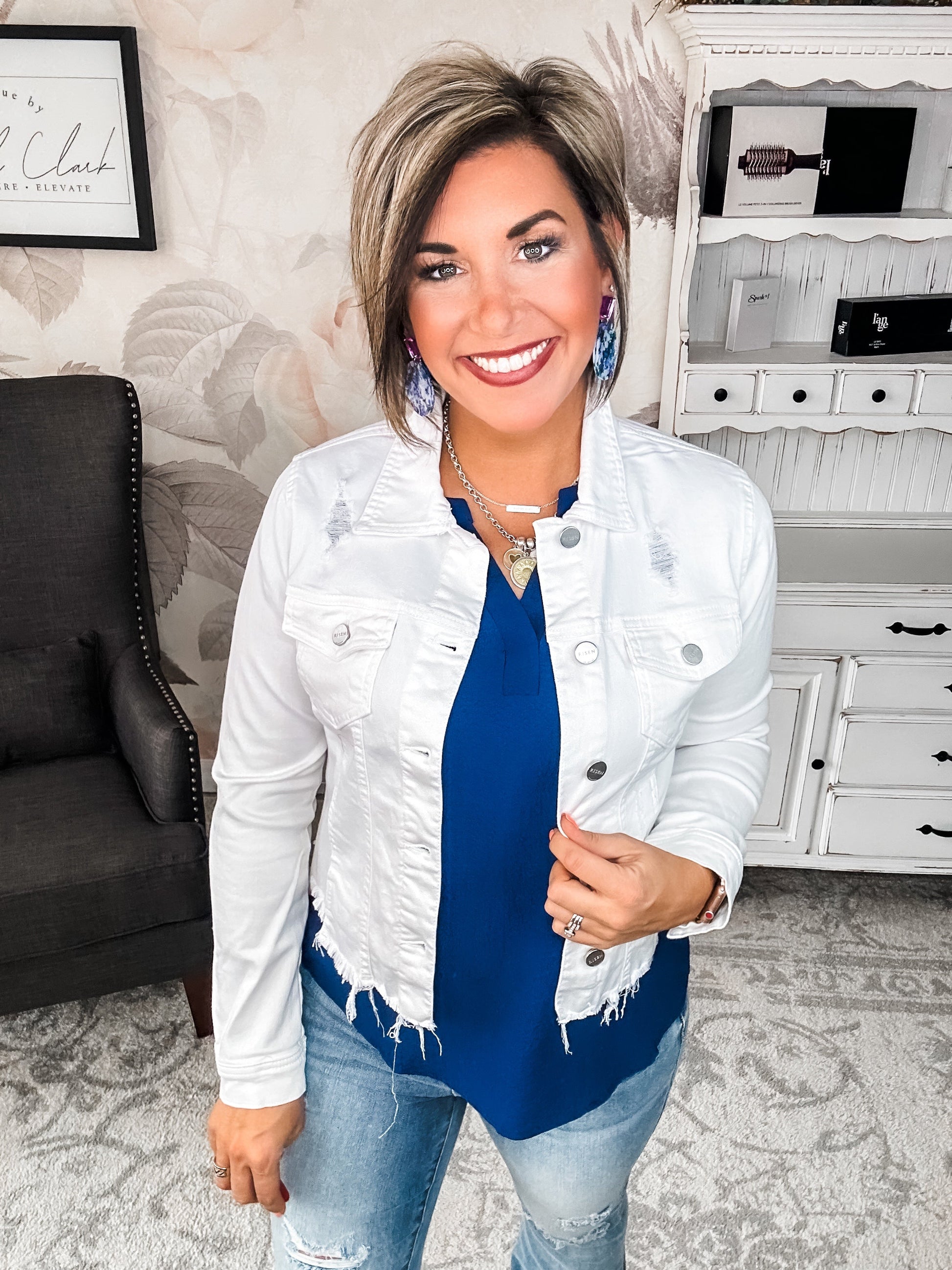 Make Me Happy Fray Hem Jean Jacket - White