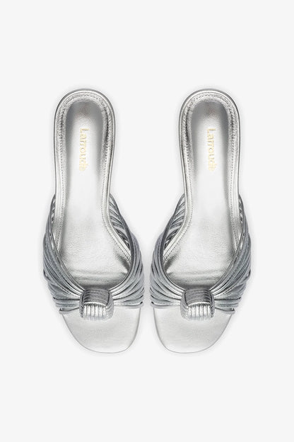 Valerie Mule In Silver Metallic Leather