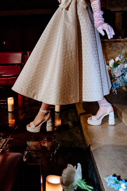 Larroudé x Tanner Fletcher: Dolly Cake&Lace Sandal White Satin