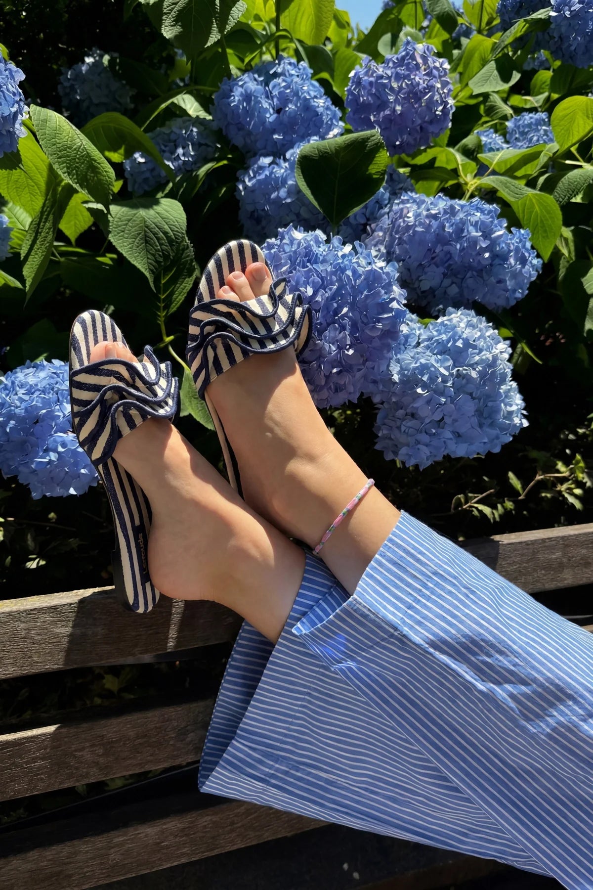 Ivy Ruffle Flat Navy Striped Canva