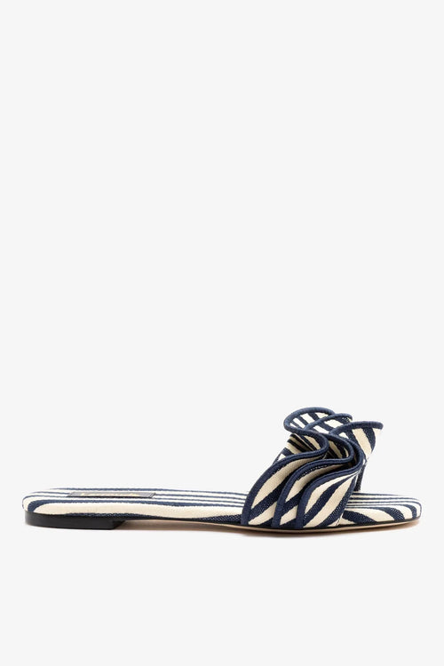 Ivy Ruffle Flat Navy Striped Canva
