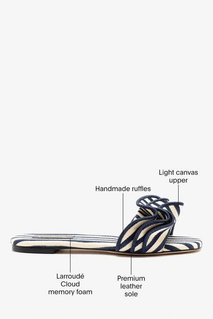 Ivy Ruffle Flat Navy Striped Canva