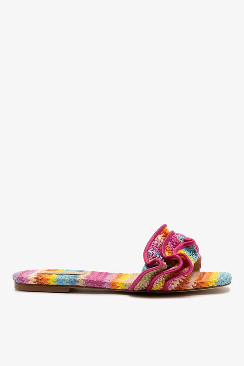 Ivy Ruffle Flat Rainbow Raffia
