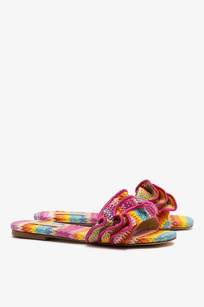 Ivy Ruffle Flat Rainbow Raffia