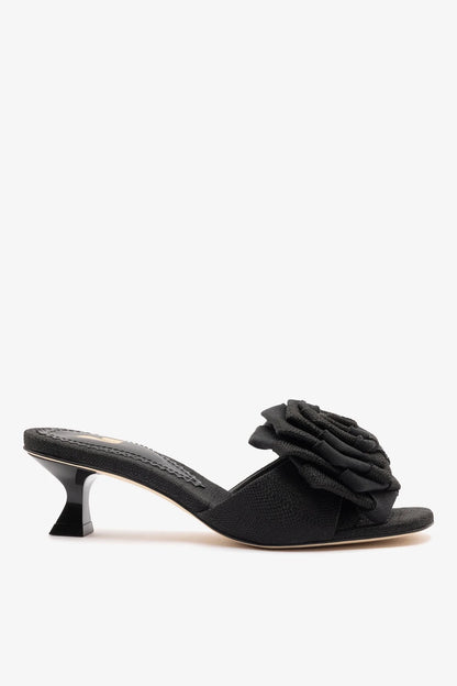 Scarlet Low Mule In Black Raffia